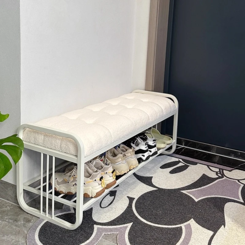 

Скандинавская скамейка в прихожей с местом для хранения обуви, железная полка для обуви, минималистичный табурет для сидения в прихожей, 2-й напольный шкаф для обуви с мягкой подкладкой