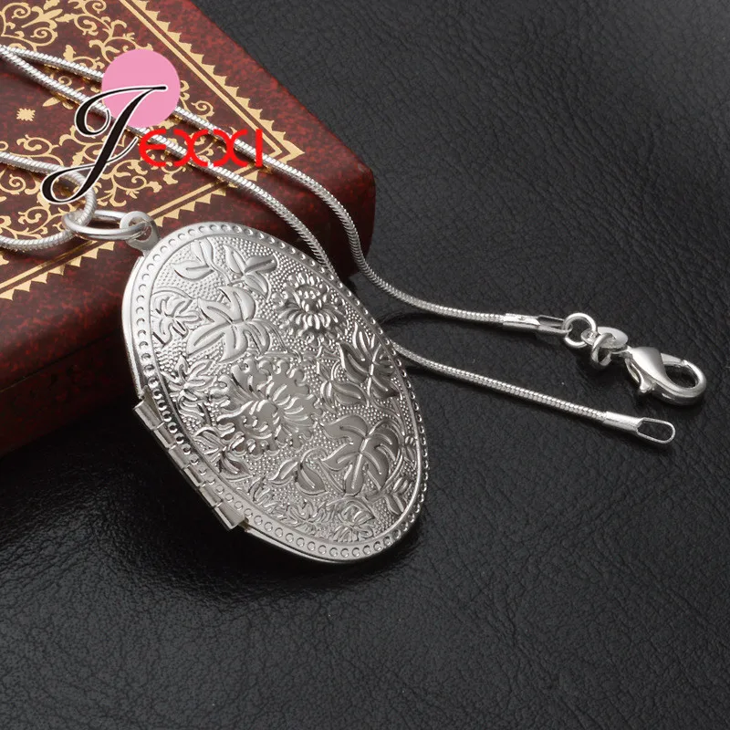 Vintage Photo Locket Necklace 925 Sterling Silver Jewelry Pendant Necklace Women Gift Free Shipping