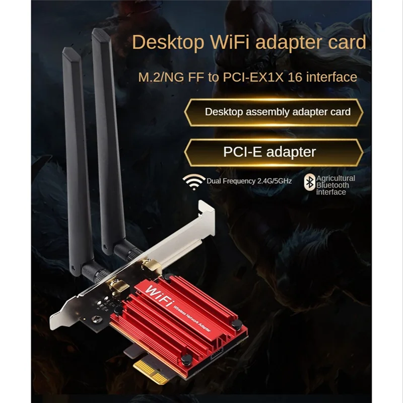 M.2 to PCIE Wifi Wireless Adapter Converter NGFF M.2 WiFi Bluetooth Card with 2X Antenna for AX210 AX200 9260 8265