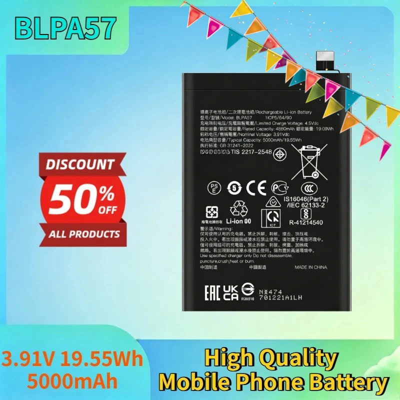 

Newest BLPA57 3.91V 19.55Wh 5000mAh Li-ion Rechargeable Battery for OPPO Reno 12 Pro 5G High Quality Mobile Phone Battery