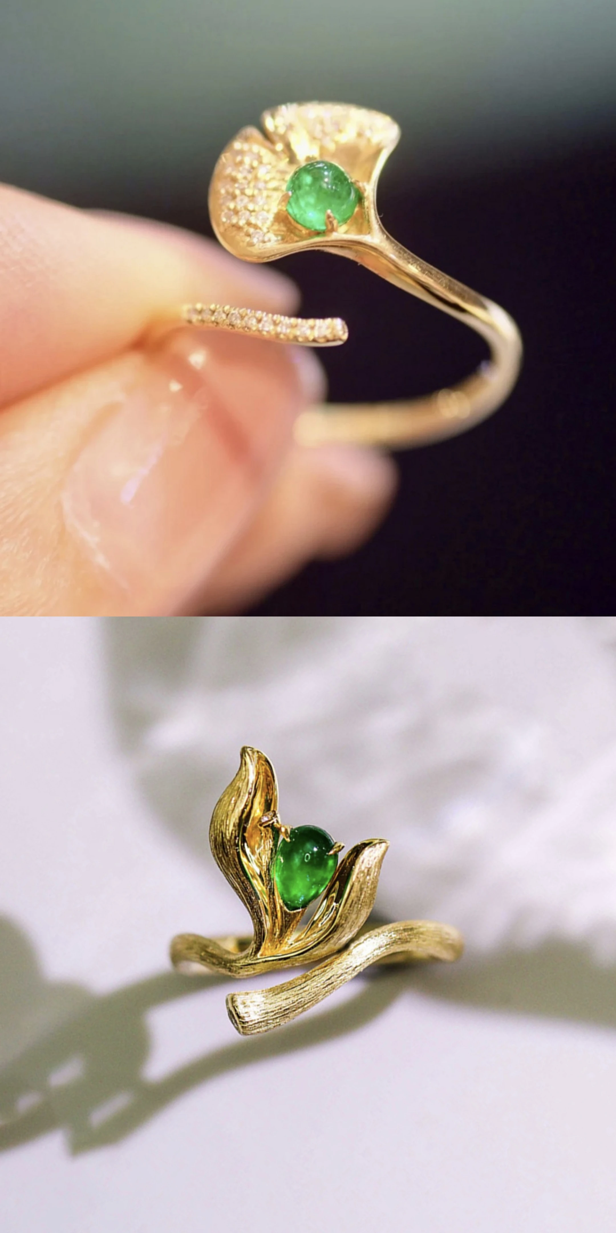

Designer 925 Silver Colombian Emerald Tulip/Leaf Statement Ring For Women Luxury Brushed 0.5ct Gemstone Engagement Fine Jewelry