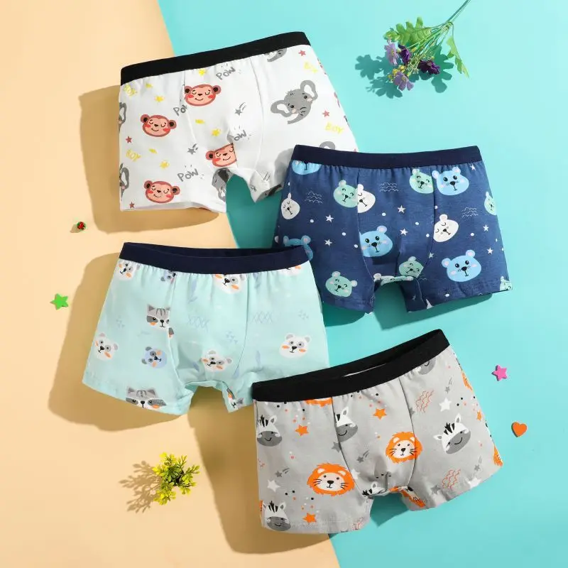 4 PC Boys Cotton Underwear Assorted Cars Patterns Boys Boxers Briefs Breathable Children Boxer Shorts For 3-12 Y