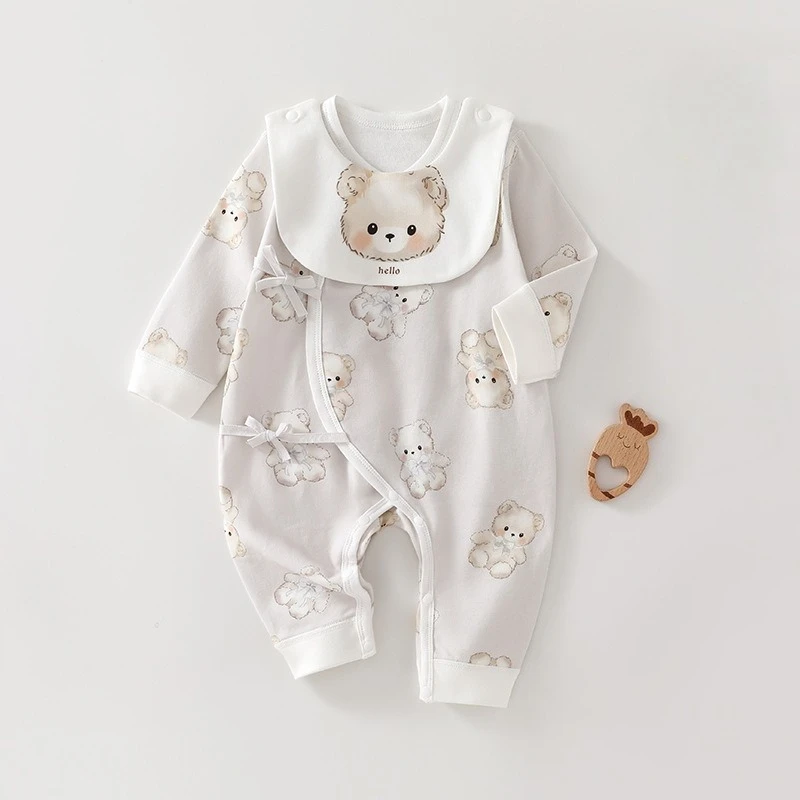 2PCS Newborn Bibs Bodysuit Set cotton baby bodysuit Matching Baby Bib & Romper