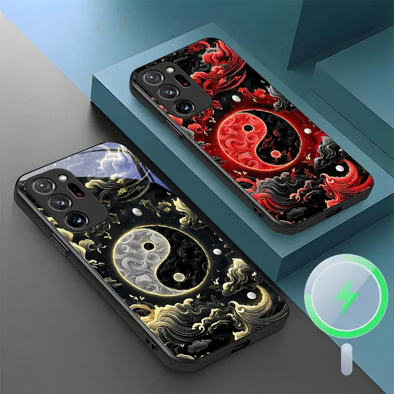 For Samsung S 23 25 24 21 Ultra 22 26 Magnetic Glass Phone Case Black Gold Tai Chi Pattern Exquisite Dust protective cover view 4