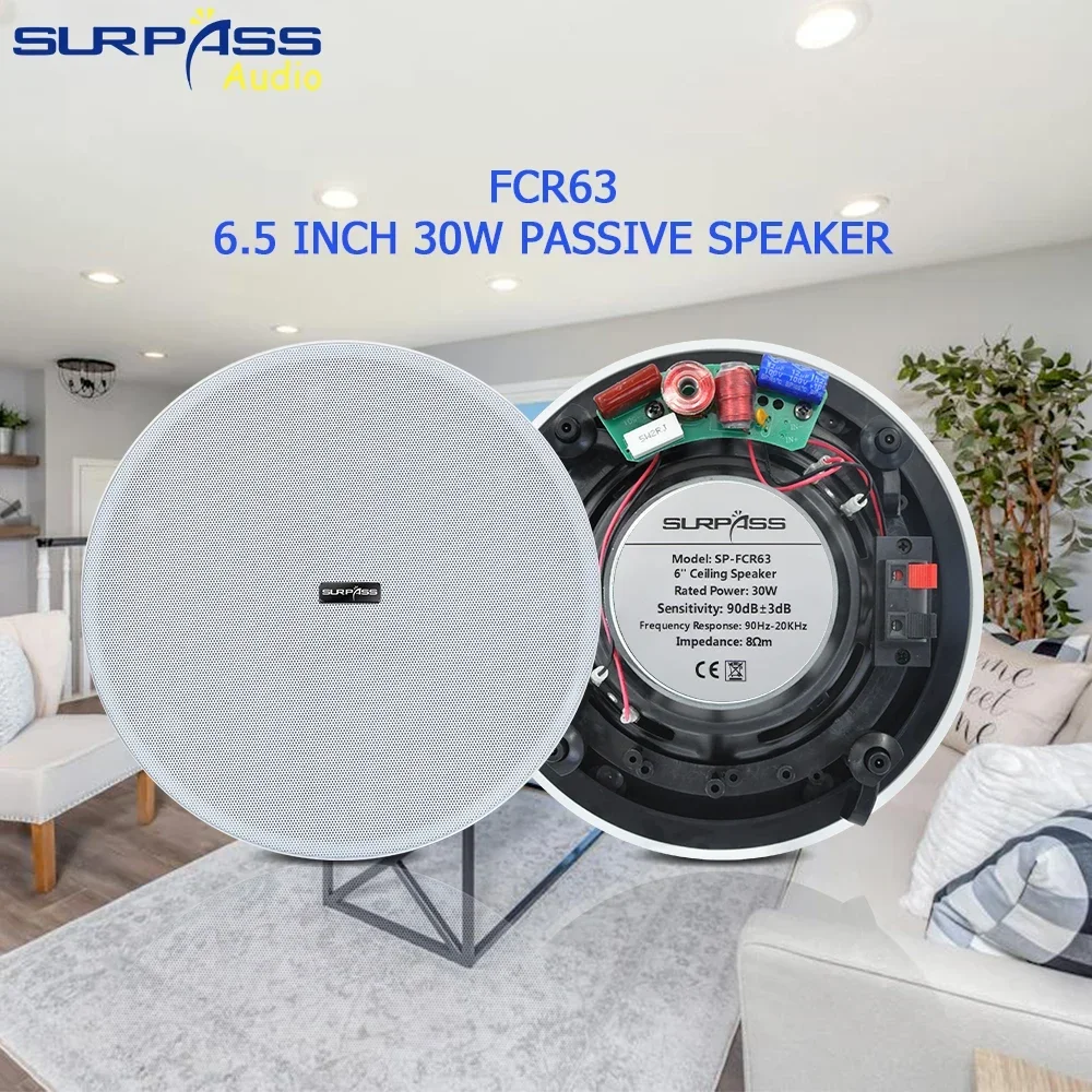 Home Theater Sound System 6.5Inch 30W Frameless Coxial Ceiling Speaker Flush Mount In Wall Ceiling Music Loudspeaker for Bedroom