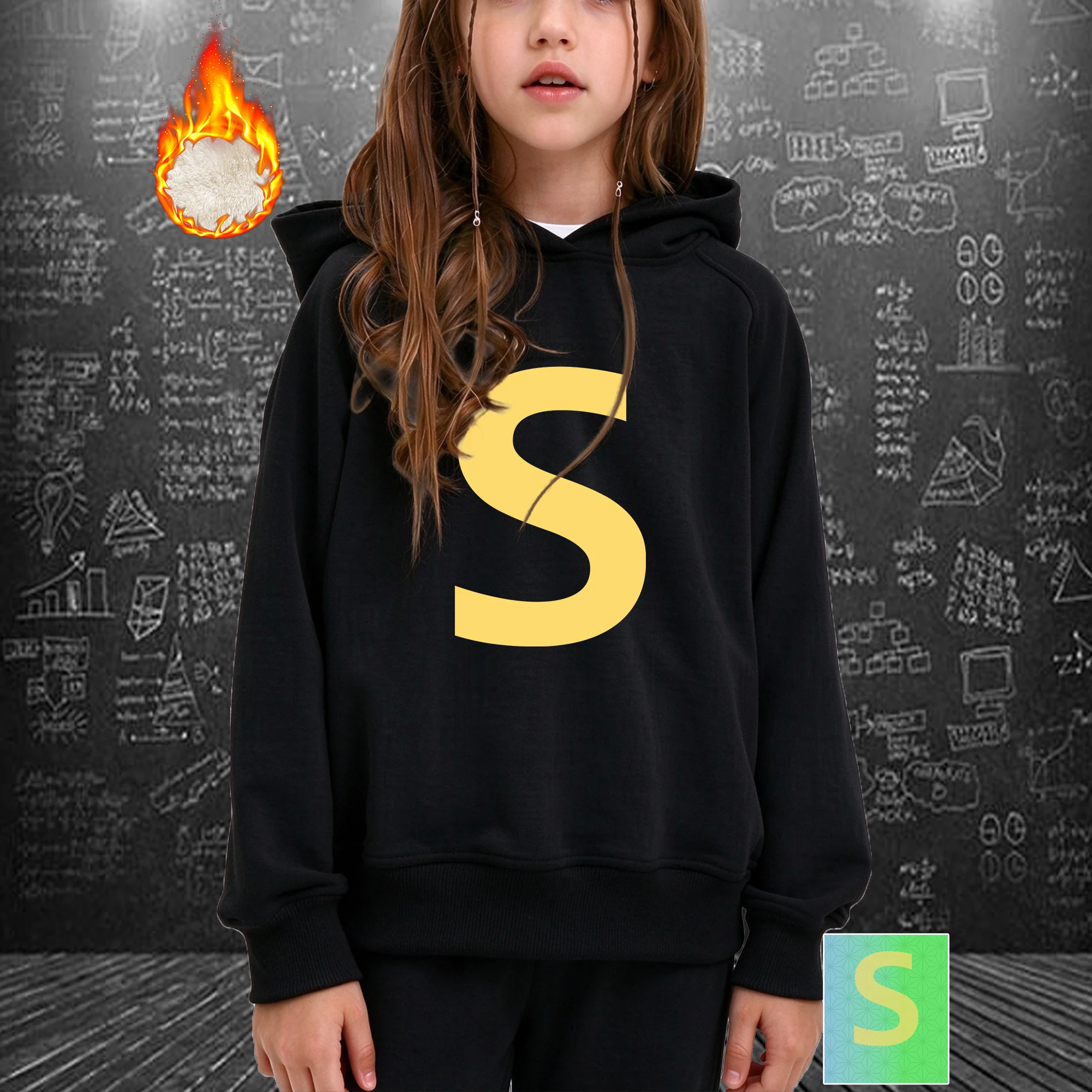 Girls Hoodies Sweatshirts Fleece Preppy Bold Letter S Printed Monogram Initial Children Clothing Fall Winter Casual Daily Wear