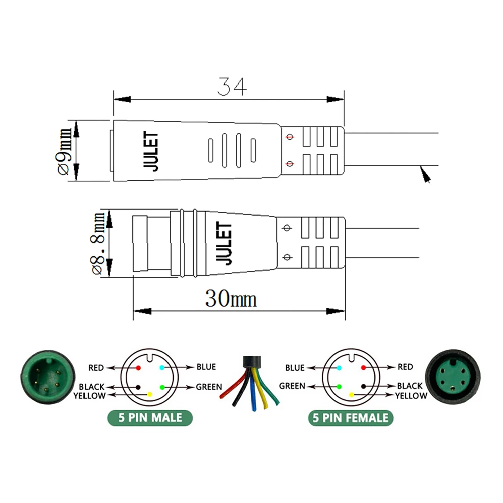 5 6 Pin Cable Julet Basic Connector Waterproof Connector For Ebike Display Optional Female Male Cable For E-Bike