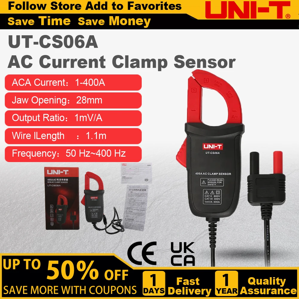 UNI T UT-CS06A AC Current Clamp Sensor 400A Amperimetric Clamp Meter Ammeter Suitable For UT61E+ UT139C Multimeters