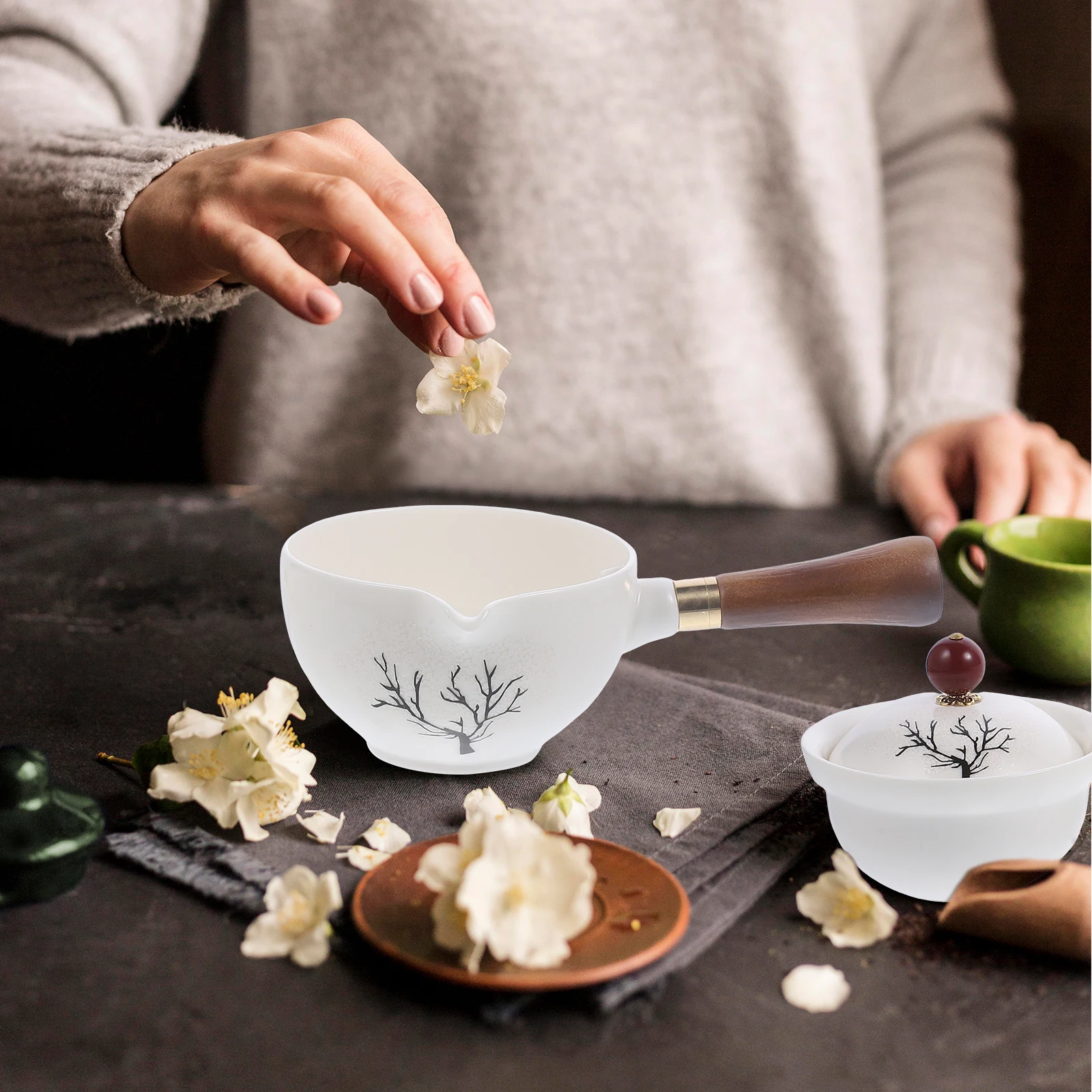 

Color-Changing Cherry Blossom Teapot Rotating Ceramic Pot Side Handle Heat Resistant Home Tea Kettle Infuser Filter