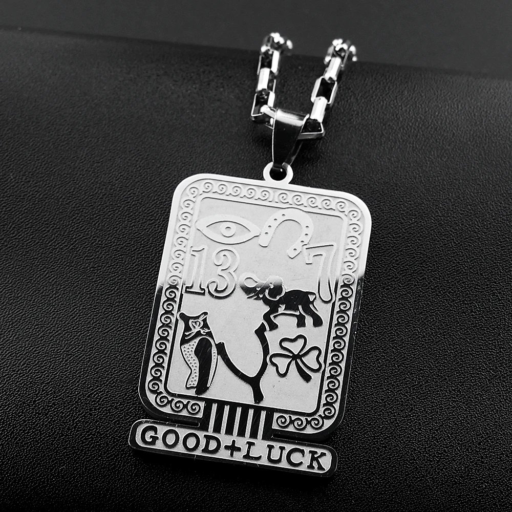 Eye Of Providence Elephant Clover Number 13&7 Pendant Necklace Women Men Stainless Steel Gold Color Good Luck Chain Jewelry