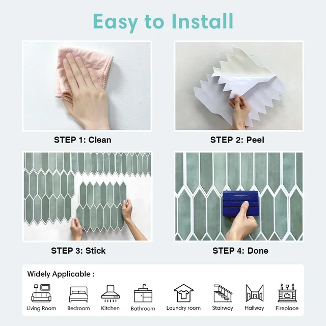 1/10pcs 3D Tile Sticker, Self-adhesive 3D Green Tile Backsplash for Kitchen and Bathroom, Waterproof Mold Resistant, 30x30cm 5 1/10pcs 3D Tile Sticker, Self-adhesive 3D Green Tile Backsplash for Kitchen and Bathroom, Waterproof Mold Resistant, 30x30cm 5