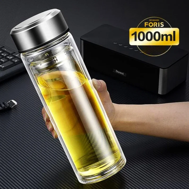 1000ML Leakproof Tea Bottle with Infuser Stainless Steel Double Walled Portable Drinking Lemon Water Cup Container for CarTravel