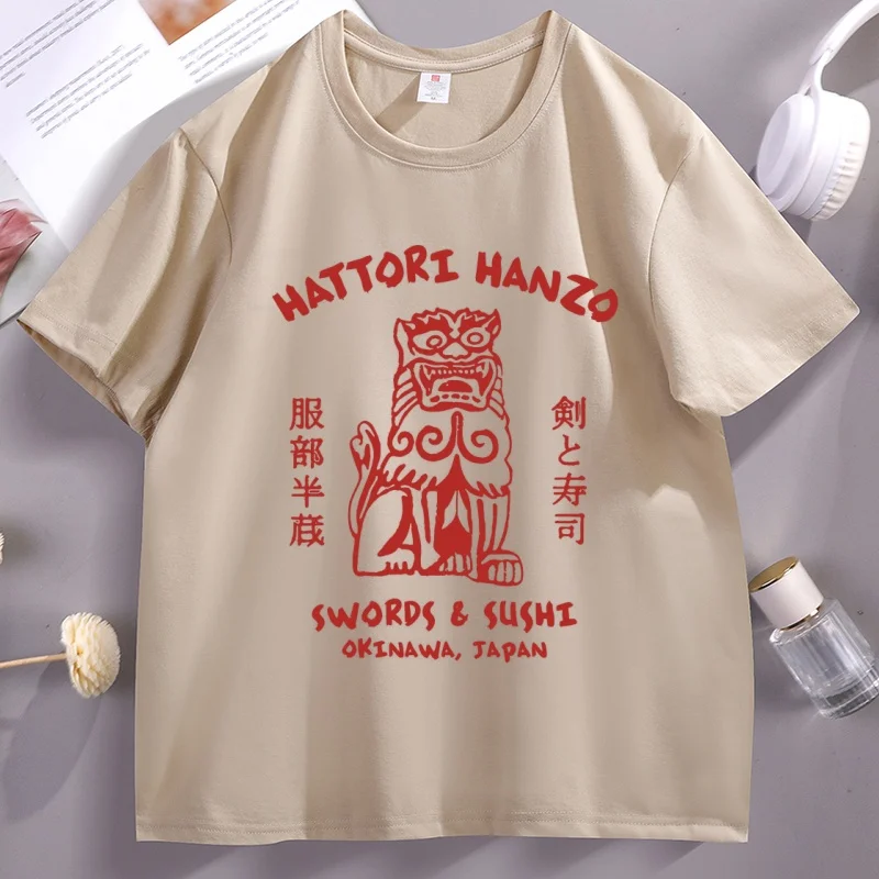 Hattori Hanzo Swords and Sushi T-Shirt Cotton Casaul Round Neck Printed T Shirts Comfortable Summer Short Sleeve Tshirts
