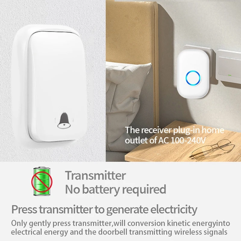 Campainha sem fio à prova d'água, campainha inteligente para porta de casa, controle de volume de 4 níveis, 38 músicas