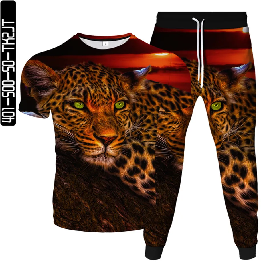 Men's Women Fashion 3D Print Animal Leopard Tracksuit Male Female T-Shirt+Trousers Pants 2Pcs Sets Suit Plus Size S-6XL Clothing