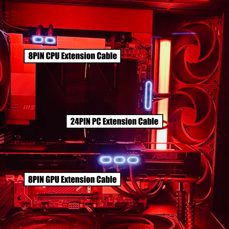 8PIN PSU GPU Extension Cable,ARGB PC Cable with 5V 3Pin,18AWG 90°Right-Angle Design for Cleaner PC Builds.30CM