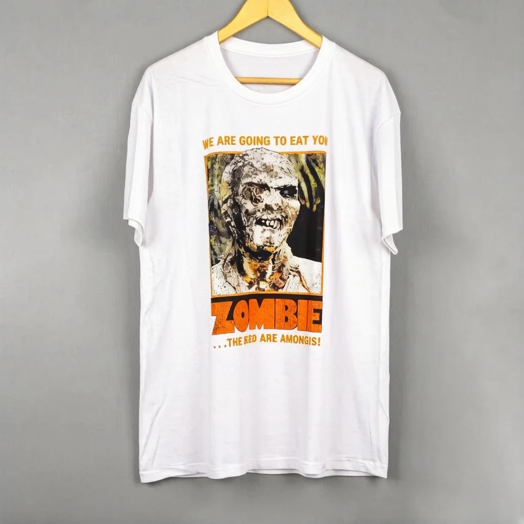 Zombie 2 T-Shirt Zombi Lucio Fulci Horror Movie Cult City of The Living Dead Demons Washed Men's Long Short Sleeves Tee Shirt