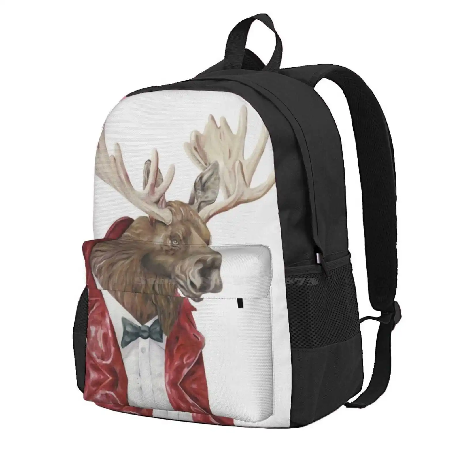 Moose In Leather Hot Sale Schoolbag Backpack Fashion Bags Woodland Animal Woodland Moose Painting Scandinavian Whimsical Elk