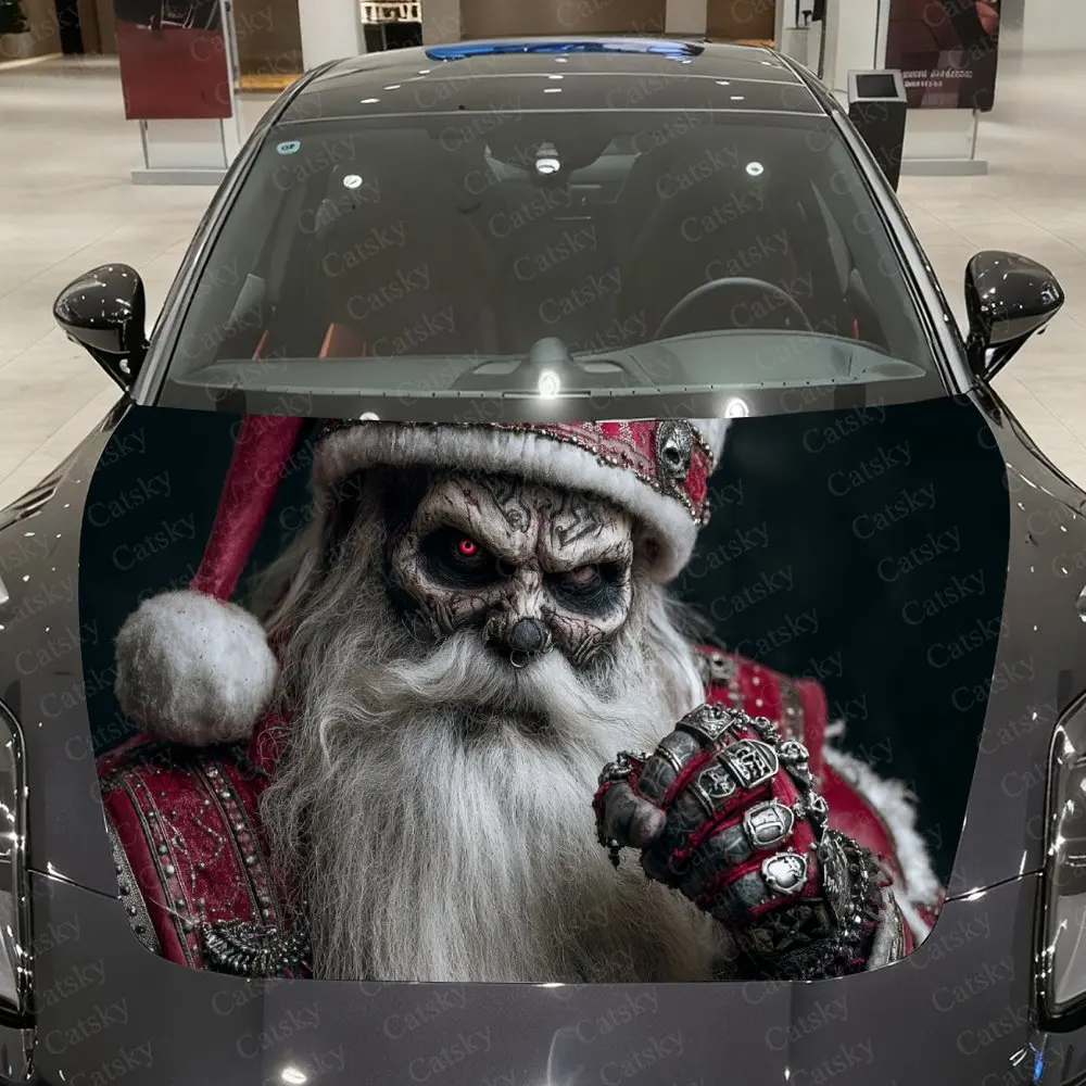 

Christmas Skull Car Vinyl Wrap, PVC Waterproof Car Hood Sticker, Self-Adhesive Scratch-Resistant Stickers for Engine Cover