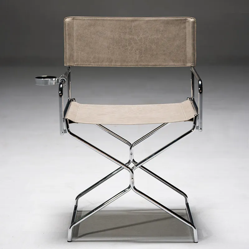 Create space Oil wax cloth Minimalist metal dining chair Small apartment foldable dining chair does not take up space Household