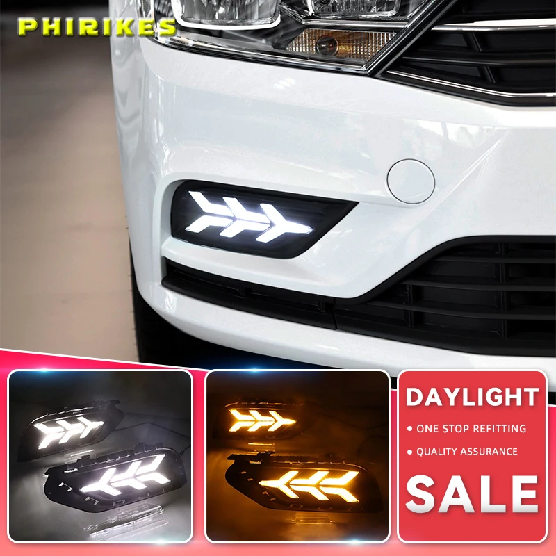 

LED drl daytime running light for Volkswagen Bora 2016-2018 with Dynamic moving yellow turn signal and blue night light