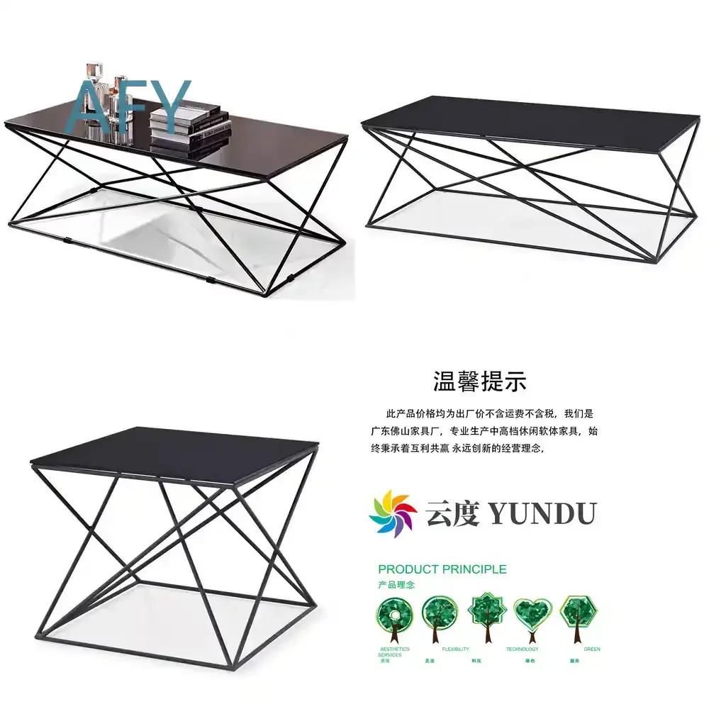 Geometric Coffee Table for Small Spaces Nordic Linear Black Iron Office Coffee Table with Tempered Glass Top Creative Design