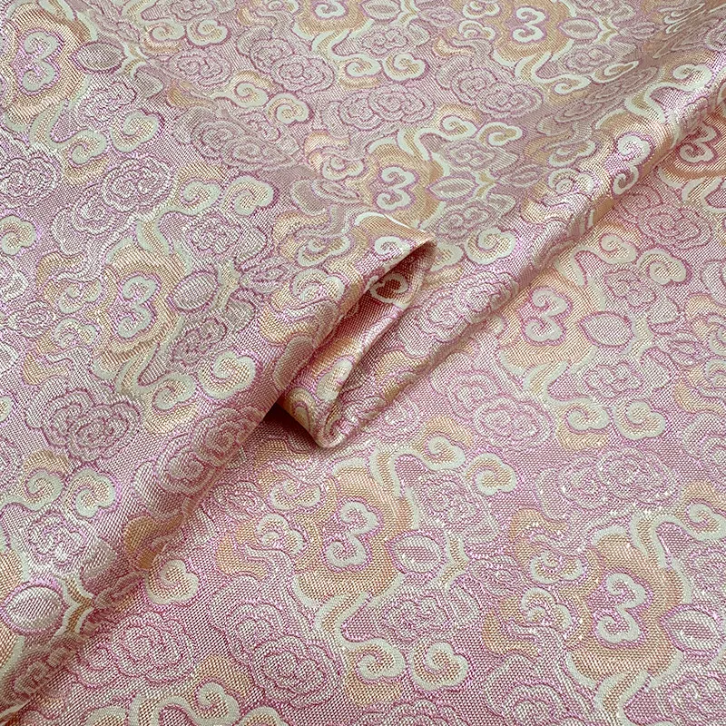 High Quality Pink Xiangyun 36 Momme Interwoven Song Dynasty Brocade Silkworm Silk Fabric Hanfu  Dress Cheongsam Cloth