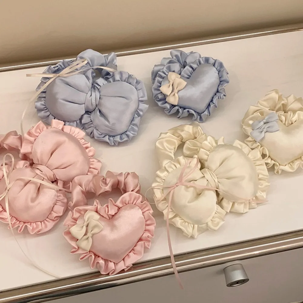 Fashion Sweet Love Heart Scrunchie Cloth High Resilience Bow Hair Tie Trendy Ponytail Holder Small Pillow Hair Tie Hair Ornament