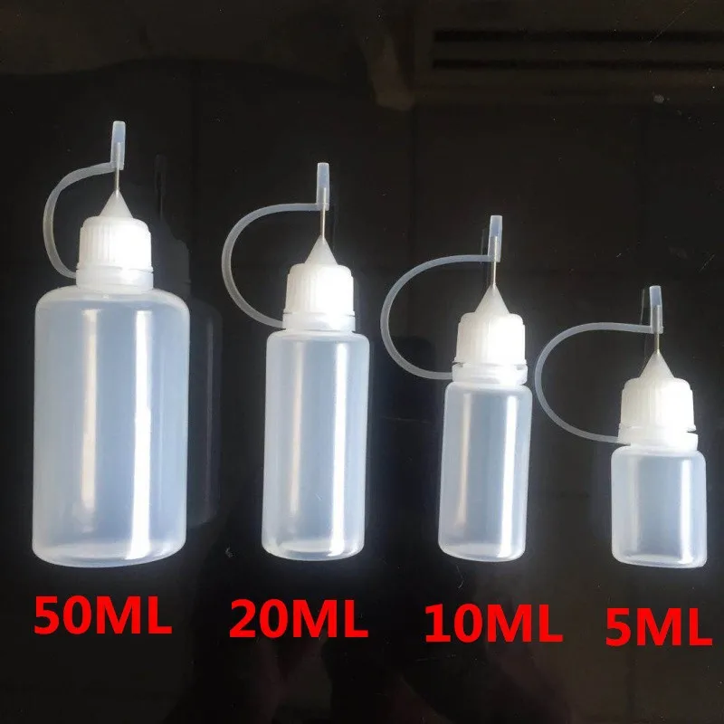 5ml 10ml 15ml 30ml 50ml 100ml 120ml PE Plastic Squeezable Tip Applicator Bottle Refillable Dropper With Needle Tip Caps For Glue