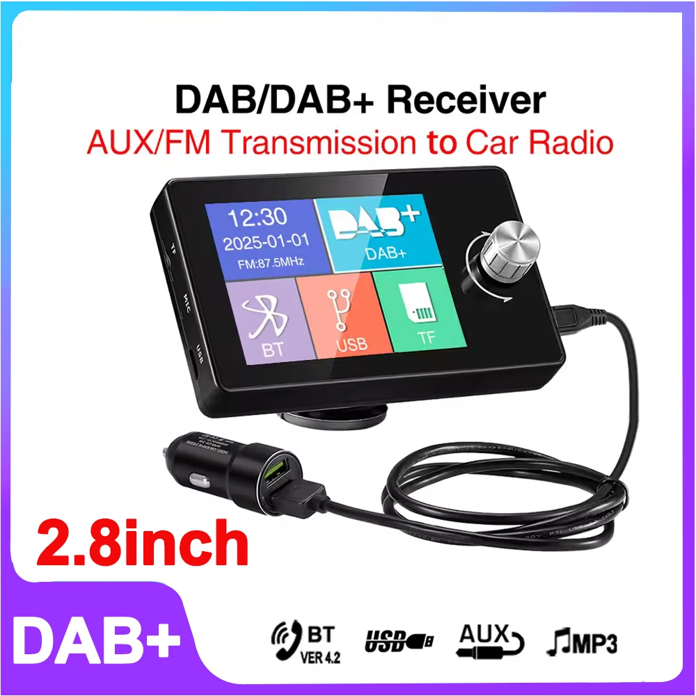 شاشة 2.8 بوصة داخل السيارة ستيريو Dab راديو Dab + استقبال مع الصوت الرقمي هوائي الإشارة محول Fm الارسال Aux Tf بطاقة بلوتوث