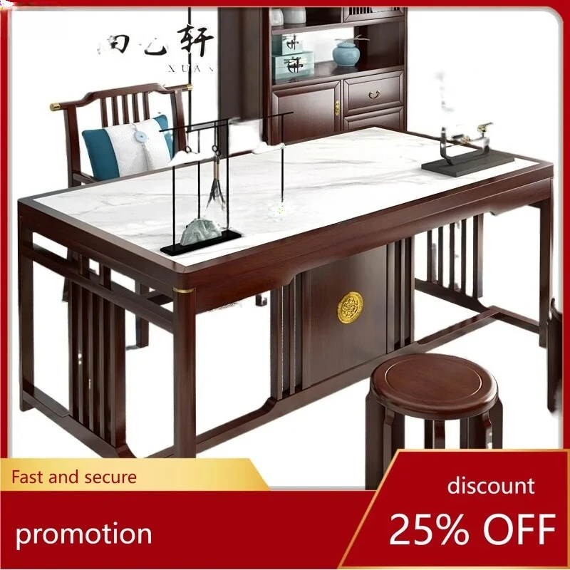 Style Solid Wood Stone Plate Desk Marble Table Calligraphy Painting Desk Case