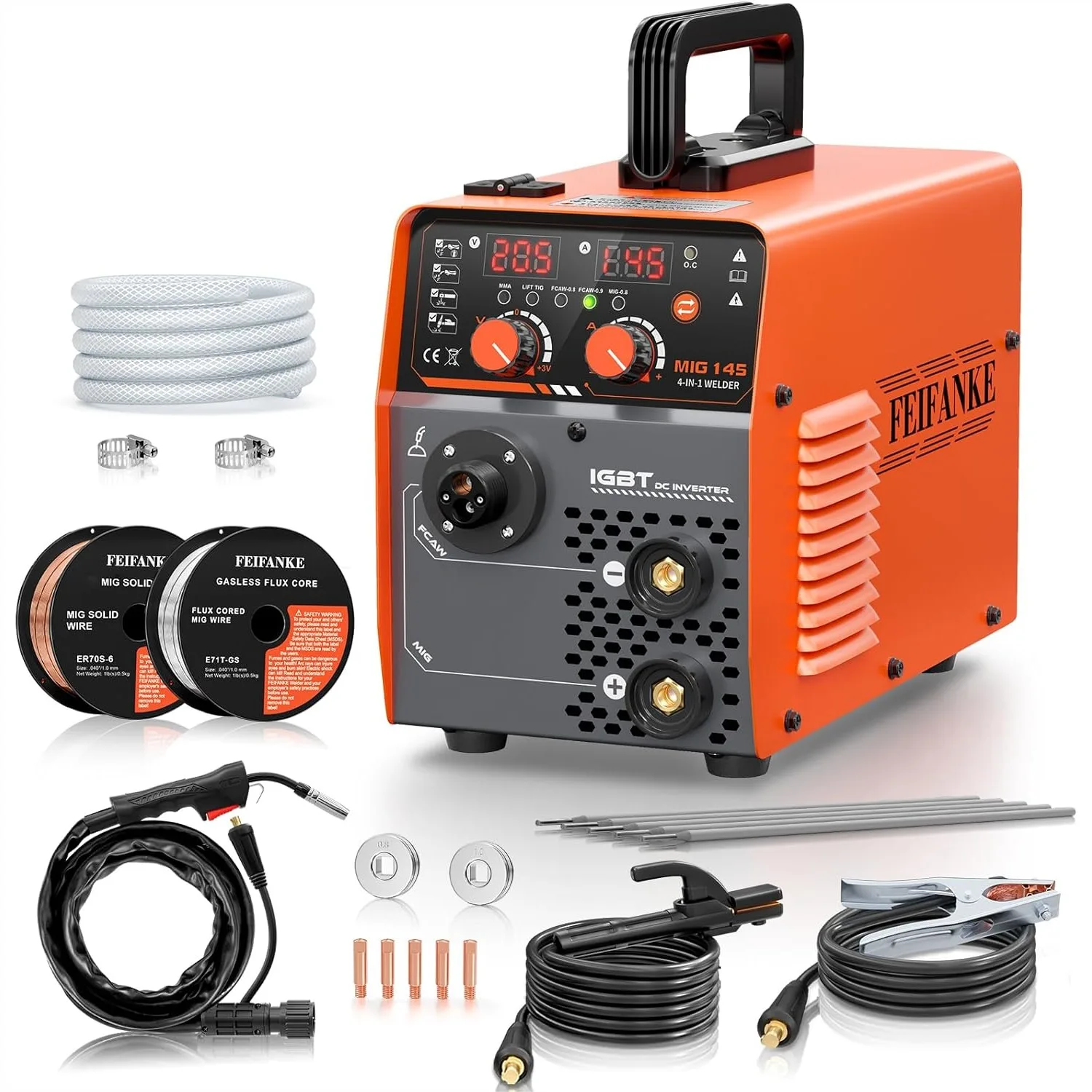 

145A MIG Welder 110V, 4-in-1 Multi-Process Welding Machine with Synergic Control, Gas/Flux Core MIG/Stick/Lift TIG, Complete Kit