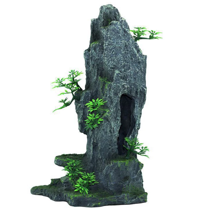 Aquarium Mountain View Stone Ornament Tree Rock Cave Fish Tank Decoration