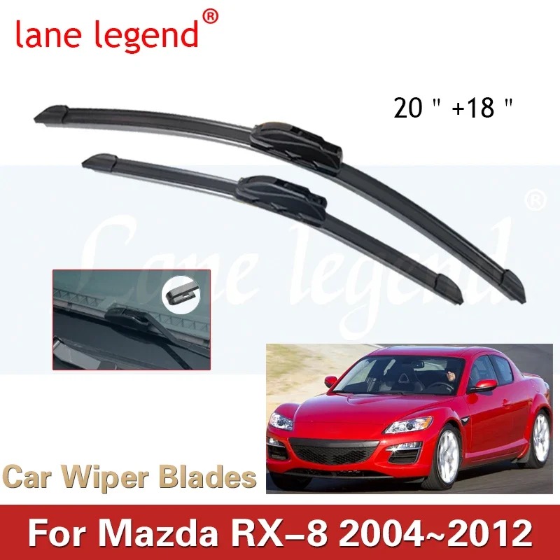 

2x For Mazda RX-8 RX8 RX 8 2004~2012 Front Boneless Frameless Wiper Blades Rubber Auto Window Windscreen Windshield U J Hook Arm