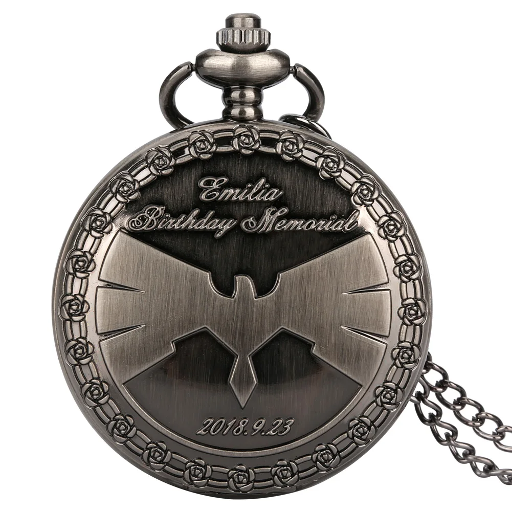 

Emilia Birthday Memorial Sketch Quartz Pocket Watch Necklace Chain Pendant Pocket Watches for Men with Chain Antique for Women