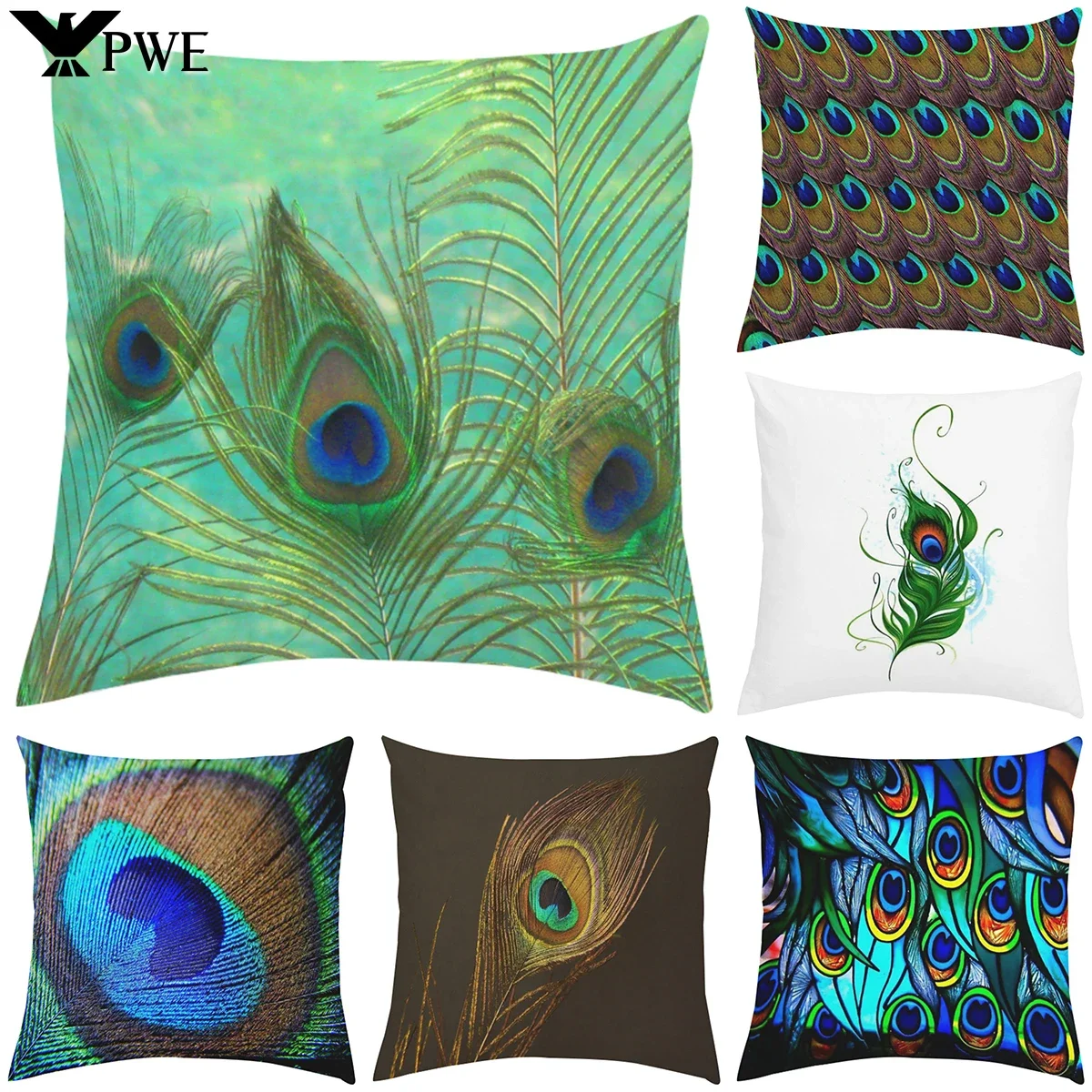 Peacock Feathers Cushion Cover 50x50cm Decorative Pillowcase Decor 40x40 45x45 Cushions Covers for Bed Pillows Pilow Cases Sofa