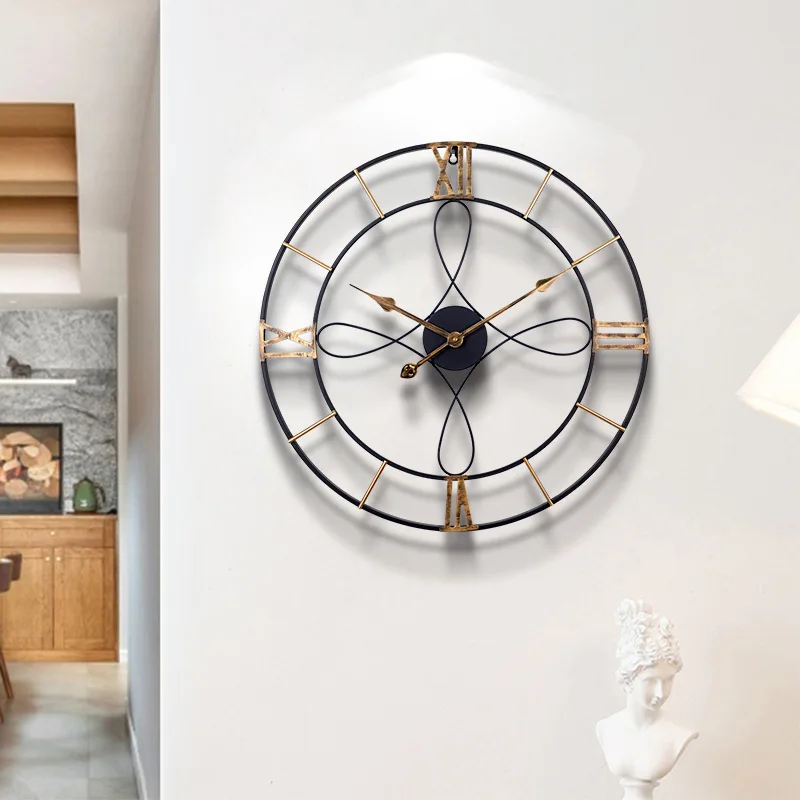 

Simple and retro iron wall clock without drilling, silent clock, wall mounted clock