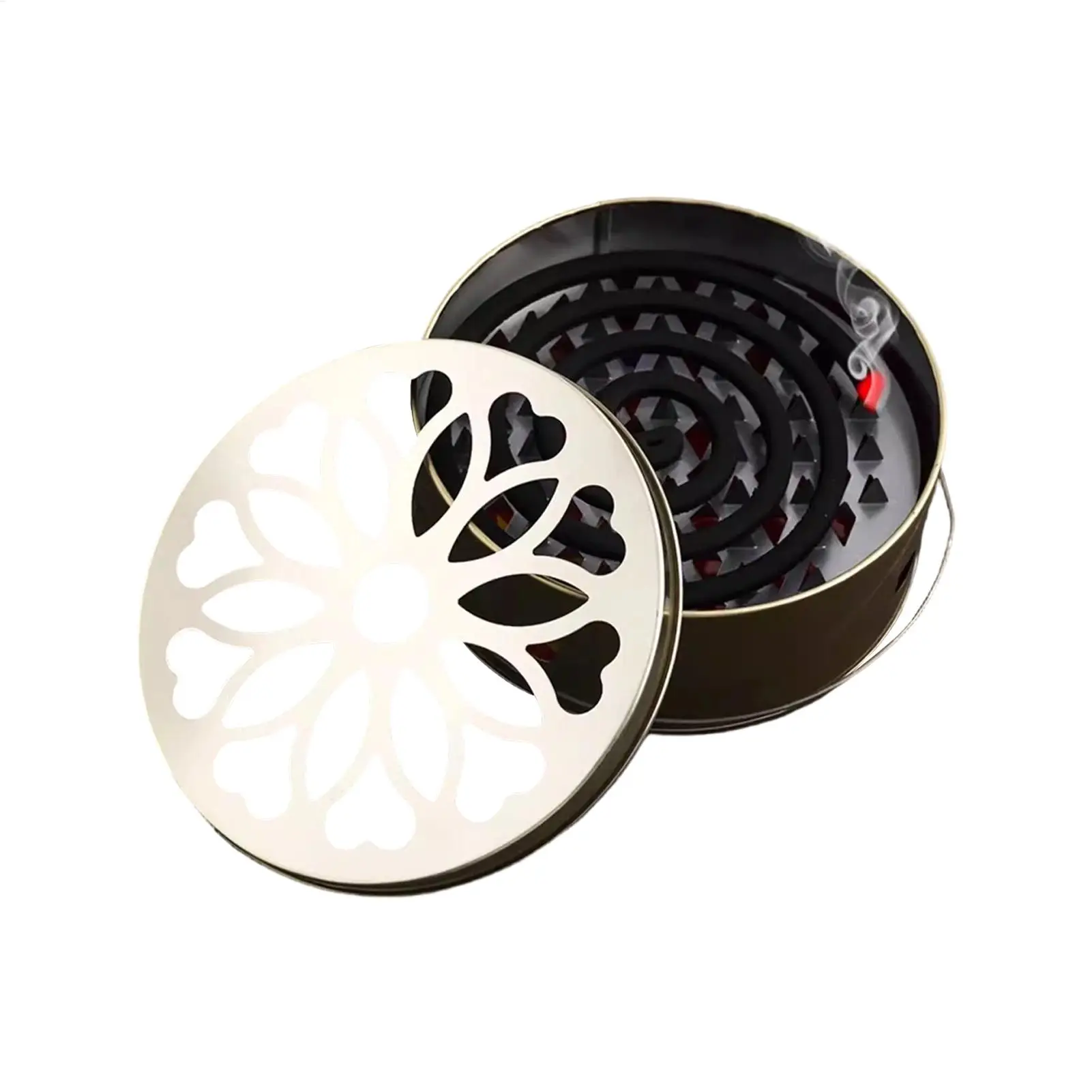 Plum blossom-shaped mosquito coil box with lid, stainless steel spiral coil box, fireproof and kick-proof mosquito coil tray