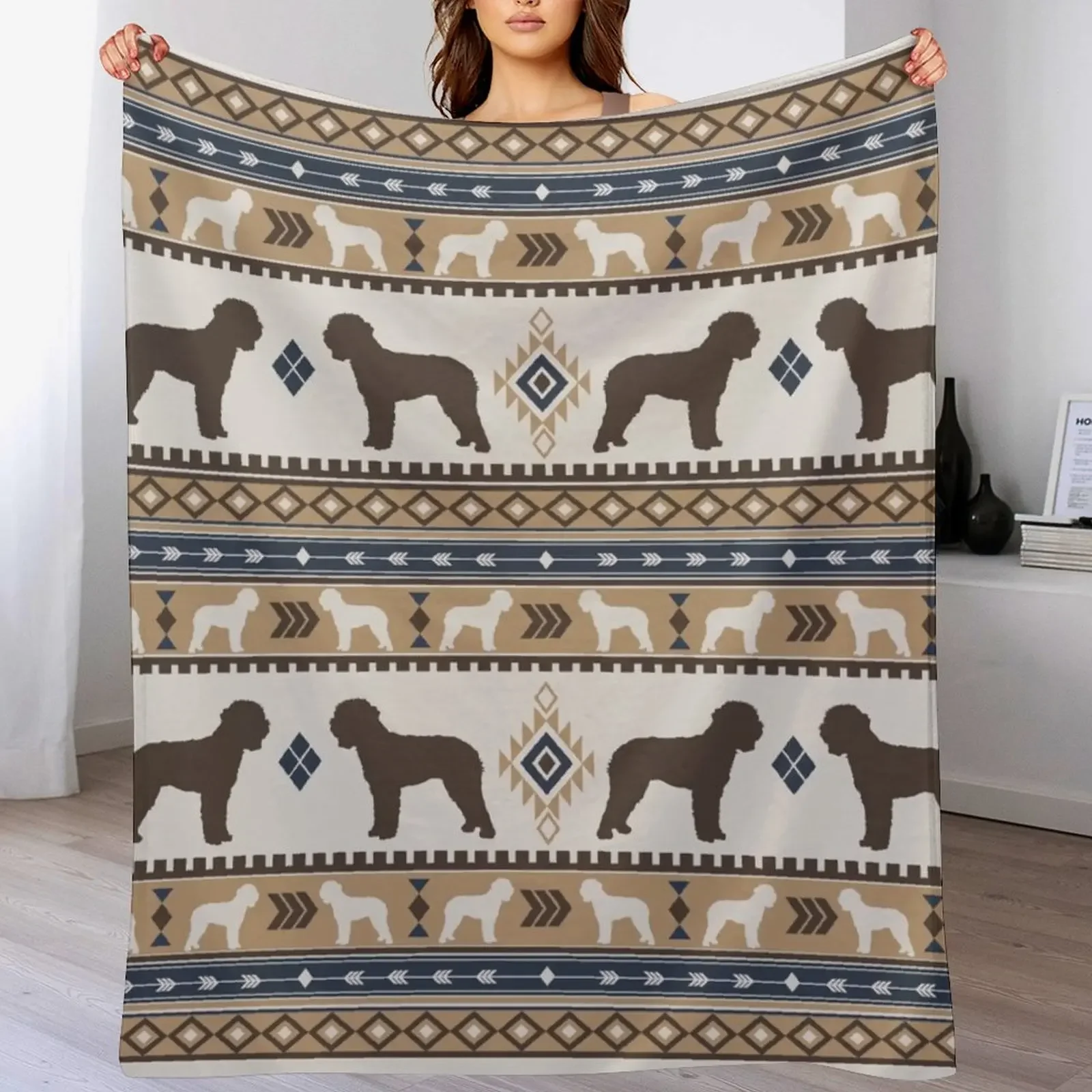 Boho dogs | Lagotto romagnolo tan Throw Blanket Warm Throw Blanket Gift for Anniversary