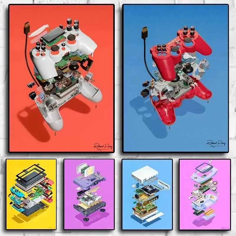 Affiche d'art de manette de jeu de Console de jeu de dessin animé mignon, décor mural amusant pour salon chambre d'enfants ou salle de jeux, décoration de maison imprimée