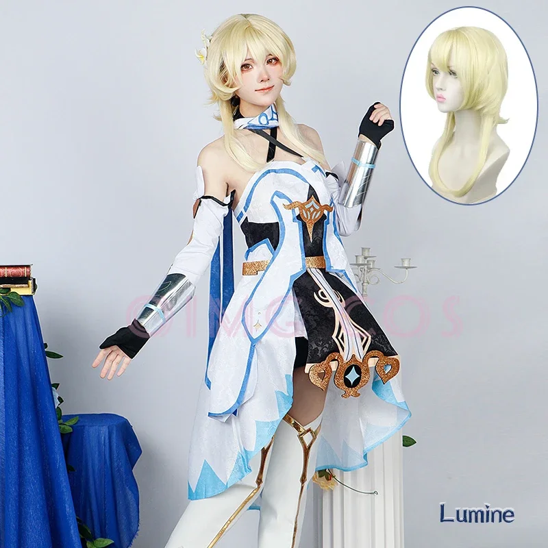 Genshin Impact Lumine Cosplay Costume Adult Carnival Uniform Wig Anime Halloween Party Costumes Masquerade Women Game