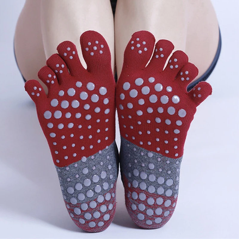 1 Pair Yoga Fingers Socks Anti-Slip Silicone Gym Ballet Sock Women Dance Bandage Ankle Footwear Breathable Cotton Fitness Gym