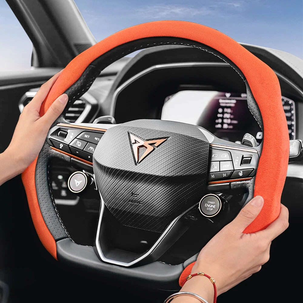 Passend für Cupra Premium Wildleder Snap-On Lenkradbezug, Rutschfest und Langlebig, Auto-Zubehör für Formentor Leon Sportstourer Born Ateca Tavascan Terramar, Erhältlich in Schwarz, Weiß, Mokka, Grün,