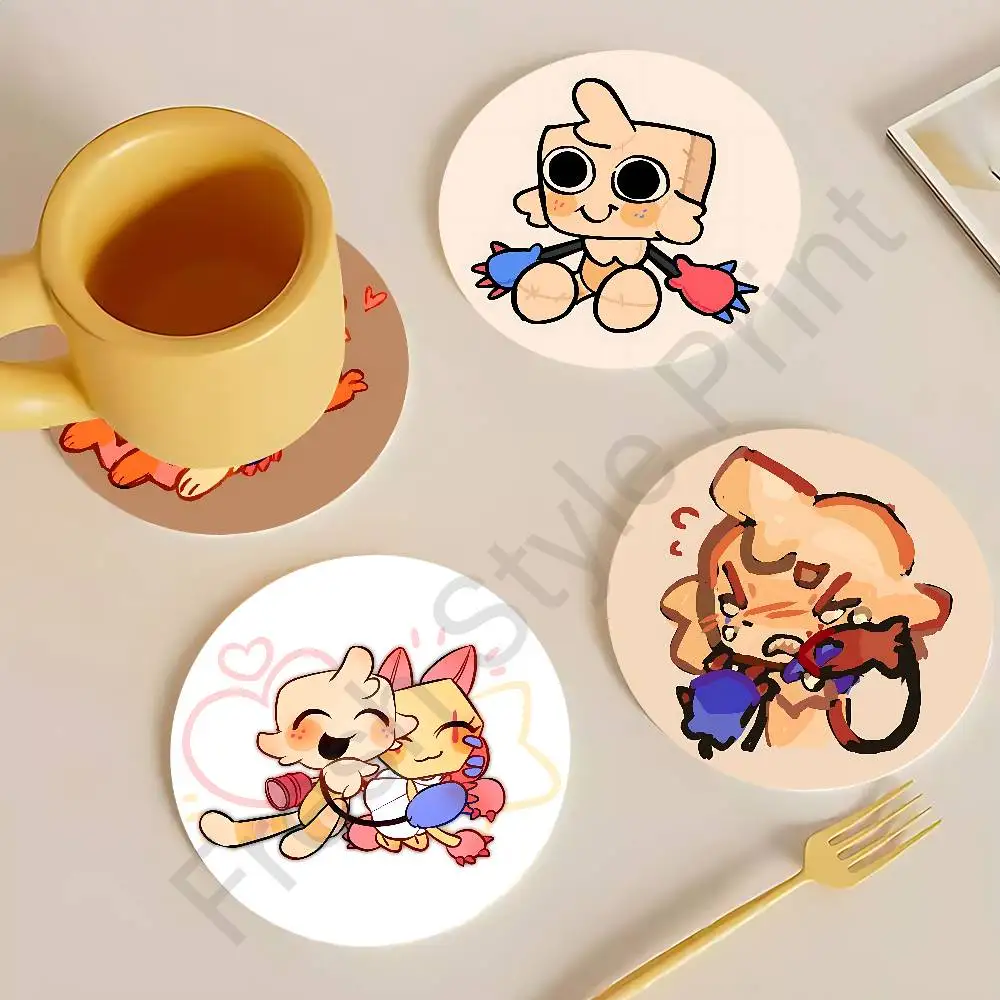 

D-Dandys W-WorldS G-Goob Heat Resistant Round Wooden Coasters Non-slip Drink Cafe Decoration 2D Flat Color Print Coasters