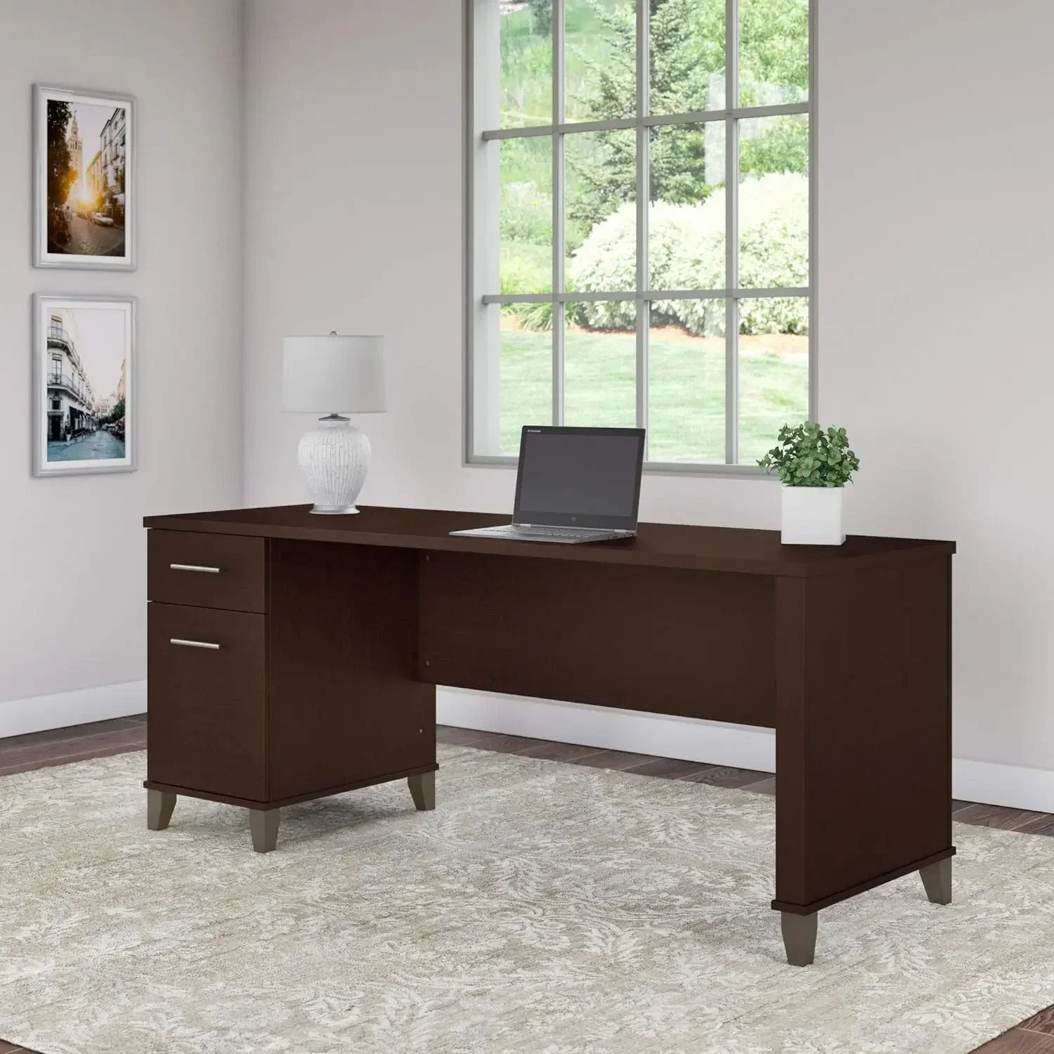 Bush Furniture Somerset Computer Desk with Drawers Office Desk for Home Workspace in Mocha Cherry 72W Large Desk