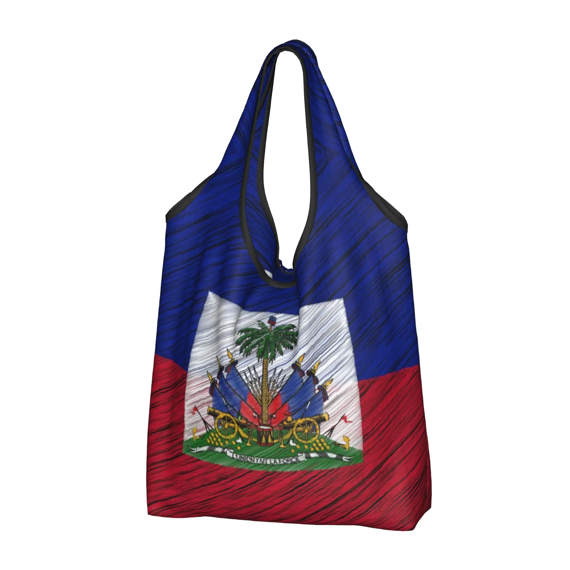 Recycling The National Emblem of Haiti Logo Shopping Bag Women Tote Bag Portable  Groceries Shopper Bags