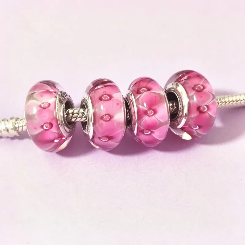 1 stück Hohe Qualität 925 Sterling Silber Kern Handgemachte Rosa Murano Glas Perlen Fit Diy Europäischen Armbänder Schmuck