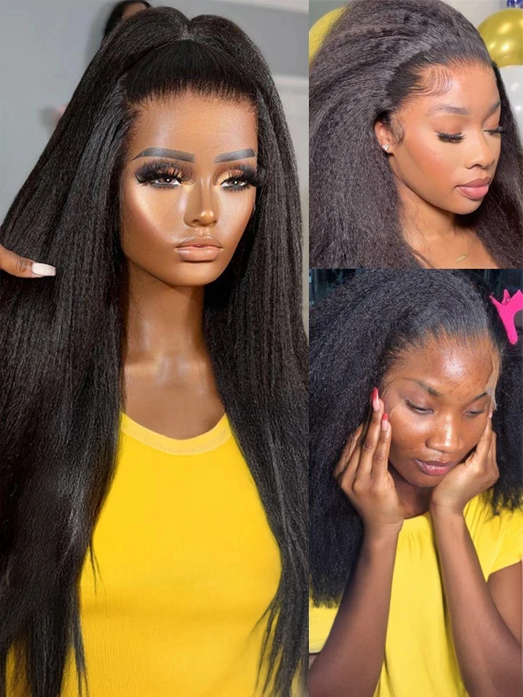 

38 40 Inches 200% Kinky Straight Human Hair Wigs 13x4 HD Transparent Lace Frontal Human Hair Wigs Yaki Straight Lace Front Wig