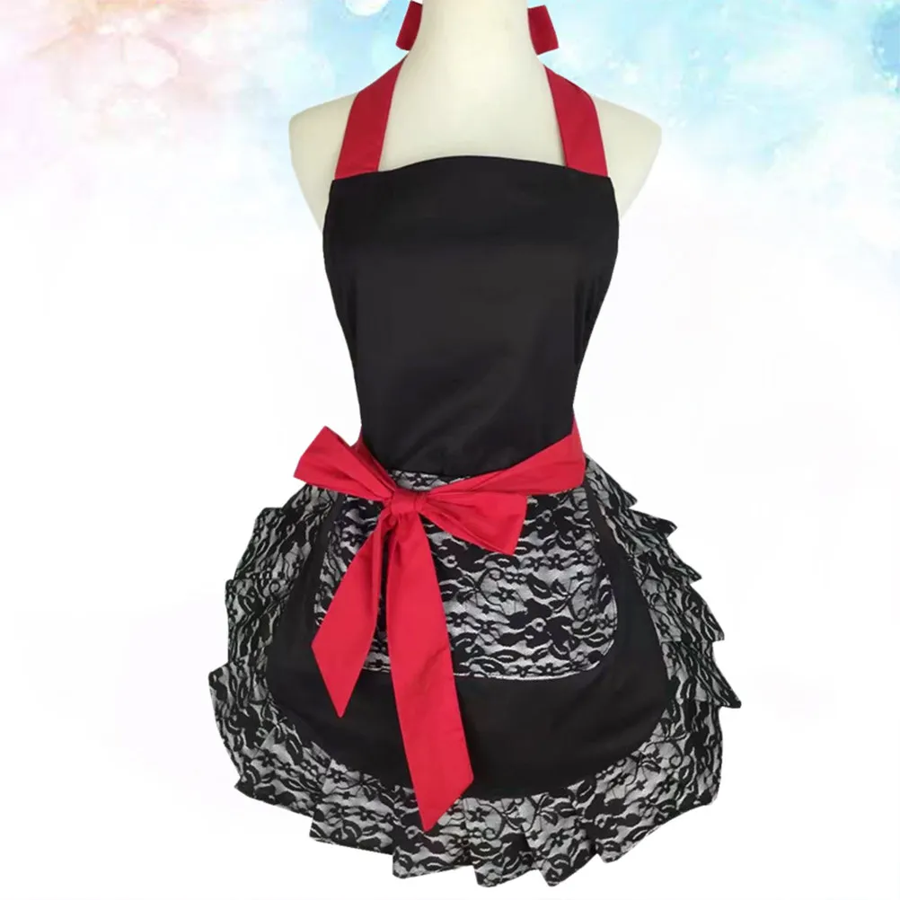 

Lace Apron for Women Black Base Elegant Halter Neck Sleeveless Cooking Apron Household Fashion Gift for Mom Wife Daughter