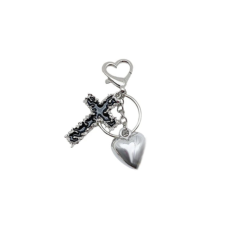 Y2L Love Heart Cross Keyring Vintage Metal Keychain Fashion Key Holder For Girls Ins Style Bag Pendant Decoration